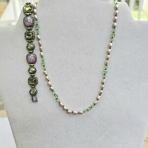 SET! 925 Pearl & Glass Bead Choker with Lia Sophia Granada Bracelet SET!